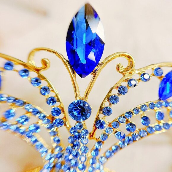 Blue Masquerade Mask, Met Gala Stick Mask, Gold Masquerade Ball Mask, Prom Mask - Picture 2 of 7